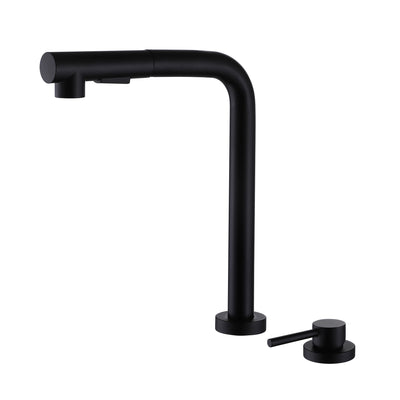 SUMERAIN 2 Hole Kitchen Sink Faucet with Pull Out Sprayer, Black Kitchen Faucet with Side Single Handle, Front Window