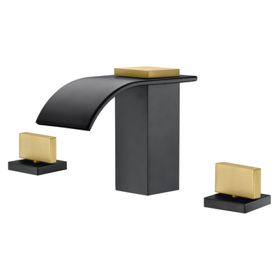 SUMERAIN 8" Widespread Bathroom Faucet 3 Hole Waterfall Basin Faucet Black and Gold Finish