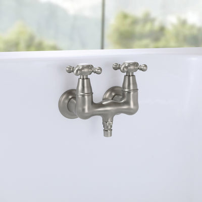 SUMERAIN Vintage Tub Faucet Wall Mount Tub Filler 3-3/8-Inch Center Two Cross Handles Brushed Nickel
