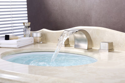 Sumerain Widespread Waterfall Bathroom Sink Faucet Brushed Nickel