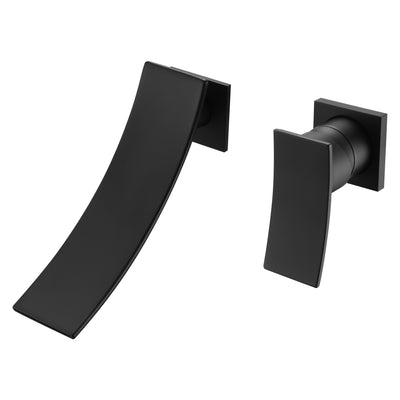 Single Handle Matte Black Waterfall Wall Mount Bathroom Faucet with Valve