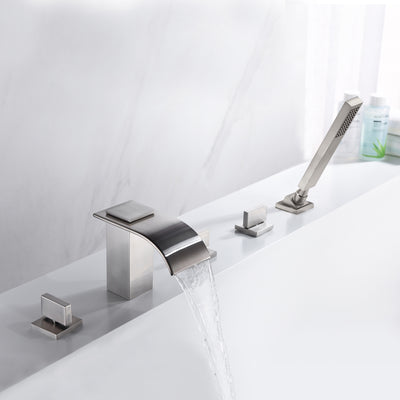 Roman Tub Faucet with Hand Shower, Waterfall Tub Filler Deck Mount Brushed Nickel