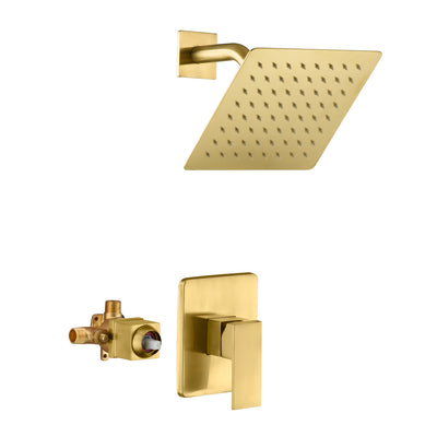 Pressure Balance Brushed Brass Shower Faucet, Rough-In Valve and Metal Showerhead Inclued