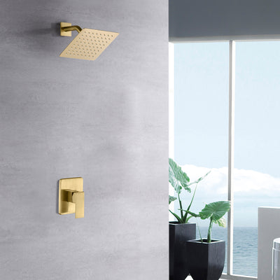 Pressure Balance Brushed Brass Shower Faucet, Rough-In Valve and Metal Showerhead Inclued