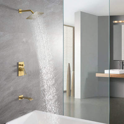 Brushed Gold Tub Shower Faucet with Waterfall Tub Spout and Pressure Balance Valve