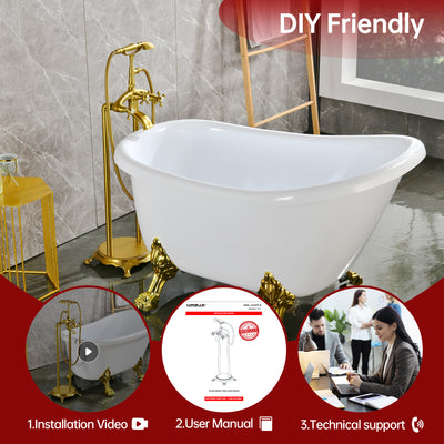 SUMERAIN Brushed Gold Freestanding Bathtub Faucet, Antique Waterfall Bathroom Tub Filler Faucet with Hand Shower, High Flow