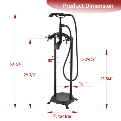 SUMERAIN Classic Freestanding Bathtub Faucet, Matte Black Waterfall Floor Mount Bathroom Tub Filler with Hand Shower, High Flow