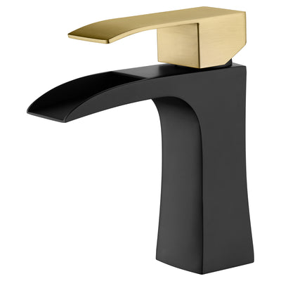 SUMERAIN Waterfall Bathroom Faucet Single Handle Single Hole Black and Gold Bathroom Sink Faucet Stainless Steel