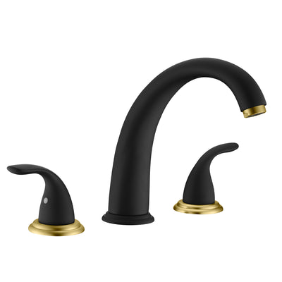 SUMERAIN Widespread Bathtub Faucet 2 Handle High Flow Deck Mount Tub Faucet with Valve,Black and Gold