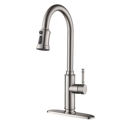 SUMERAIN Pull out Kitchen Faucet,Single Level Stainless Steel Kitchen Sink Faucets with Pull down Sprayer with Deck Plate,Brushed Nickel