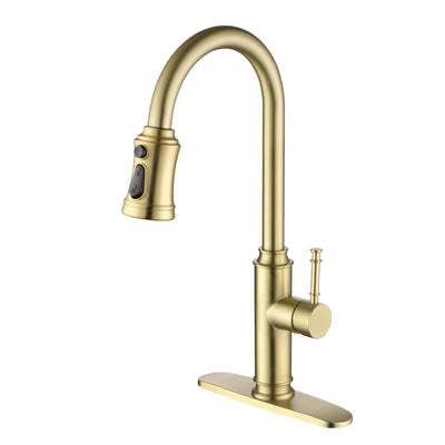 SUMERAIN Single Handle Kitchen Faucet with Pull Out Sprayer Kitchen Sink Faucet with 3 Hole Deck Plate, Brushed Gold