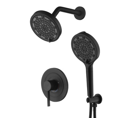 SUMERAIN Matte Black Shower System with 6-Spray Handheld Filtered Shower Head, Wall Mounted Rain Shower Faucet Set with Rough in Valve