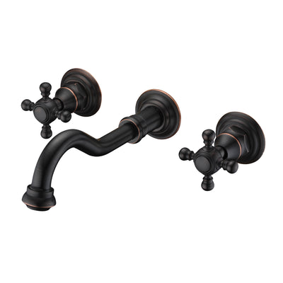 SUMERAIN Wall Mount Bathroom Sink Faucet Vintage Oil Rubbed Bronze 3 Holes 2 Cross Knobs Lavatory Basin Faucet, Rough-in Valve Included