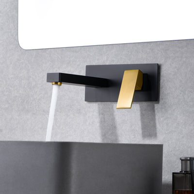 SUMERAIN Robinet de salle de bain mural finition noir et or, robinet de lavabo avec valve brute