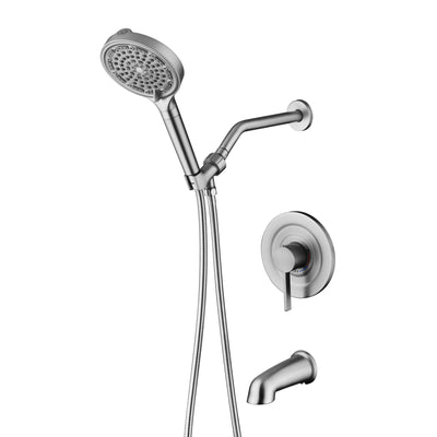 SUMERAIN Rain Shower System with Tub Spout, High Flow Bathtub Shower Faucet Set with 6-Spray Showerhead with Filters, Brushed Nickel Finish