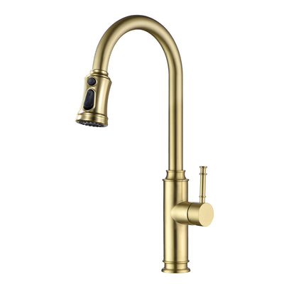 SUMERAIN Kitchen Faucet with Pull Down Sprayer, High Arc Single Handle Stainless Steel Pull out Sink Faucets 1 Hole, Brushed Gold