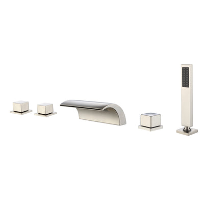 Sumerain Waterfall Deck Mount Roman ‎Tub Faucet with Handheld Shower, High Flow with Brass Rough-in Valve