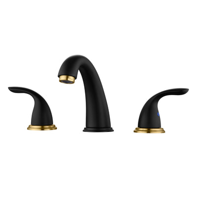 sumerain Two Handle Widespread Bathroom Sink Faucet, 3 Holes Bathroom Lavatory Sink Faucet,Black&Gold