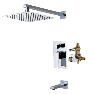 SUMERAIN Modern Tub and Shower Faucet, Wall Mount Single Handle Tub and Shower Faucet with Pressure Balance Valve, Chrome