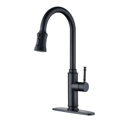 SUMERAIN Pull out Kitchen Faucet,Single Level Stainless Steel 3-Function Kitchen Sink Faucets with Pull down Sprayer with Deck Plate, Matte Black