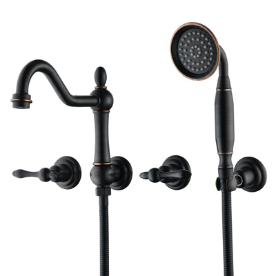 SUMERAIN Oil Rubbed Bronze Wall Mount Bathtub Faucet with Hand Held Shower, Classic High Flow Tub Filler, Rough-in Valve Included