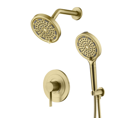 SUMERAIN Brushed Gold Shower System with Filtered Handheld Shower Head, Wall Mounted Shower Faucet Complete Combo with Shower Valve