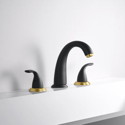 SUMERAIN 2 Handle Widespread Roman Bathtub Faucet Tub Filler with Valve, Black and Gold Finish