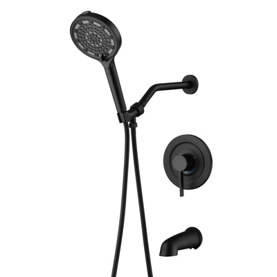 SUMERAIN Matte Black Shower System with Tub Spout, Modern Tub Shower Faucet with 6-Spray Filtered Handheld Shower Head