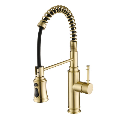 SUMERAIN Kitchen Faucet with Spring Pull Down Sprayer, Single Handle Pull Out Kitchen Sink Faucet Stainless Steel with 3-Function Sprayer,Brushed Gold