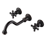 SUMERAIN Wall Mount Bathroom Sink Faucet Vintage Oil Rubbed Bronze 3 Holes 2 Cross Knobs Lavatory Basin Faucet, Rough-in Valve Included