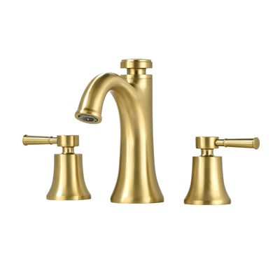 3 Hole Widespread Bathroom Faucet with Temperature Memory Function, Modern Dual Spray Vanity Faucet Solid Brass, Brushed Gold