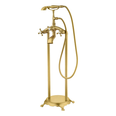 SUMERAIN Brushed Gold Freestanding Bathtub Faucet, Antique Waterfall Bathroom Tub Filler Faucet with Hand Shower, High Flow