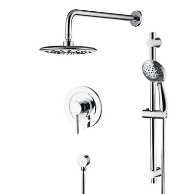 sumerain Modern Bathroom Shower System with High Pressure Rainfall Shower Head, 3-Setting Handheld Shower and Adjustable Slide Bar, Valve Included, Chrome Finish