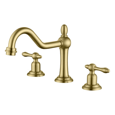 sumerain 3 Holes 8 inch Widespread Bathroom Sink Faucet, Brushed Gold 2 Handle Vanity Faucet with Swivel Spout