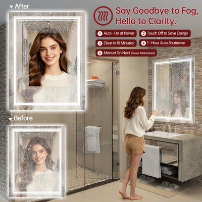 Sumerain 28 x 36 Inch LED Bathroom Mirror with Lights, Smart Anti-Fog Dimmable Bathroom Vanity Mirror with Front Light and Backlit, 3 Color Temperatures, Memory Function