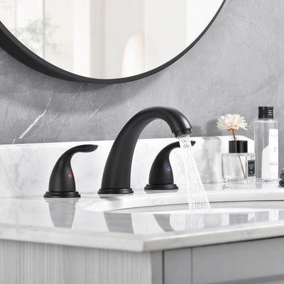 sumerain Widespread Bathroom Faucet Double Handle 3 Hole Lavatory Sink Faucet, Matte Black