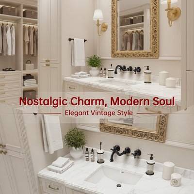 SUMERAIN Wall Mount Bathroom Sink Faucet Vintage Oil Rubbed Bronze 3 Holes 2 Cross Knobs Lavatory Basin Faucet, Rough-in Valve Included