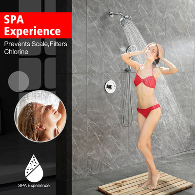 SUMERAIN Shower Faucet Set with 6-Spray Handheld Filtered Shower Head, Chrome Wall Mounted Rainfall Shower System