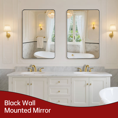 SUMERAIN Black Bathroom Mirror 2-Pack, Set of Two Aluminum Framed Tempered Glass Vanity Mirrors for Double Sink Bathroom Vanity, 24x36 Inch Horizontal or Vertical Mount
