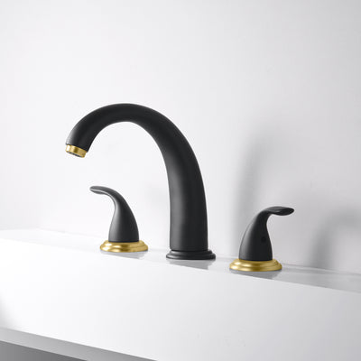 SUMERAIN Widespread Bathtub Faucet 2 Handle High Flow Deck Mount Tub Faucet with Valve,Black and Gold