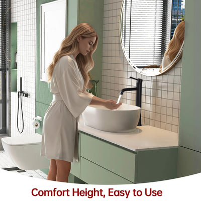SUMERAIN Bathroom Vessel Sink Faucet, Matte Black Tall Bathroom Sink Faucet Single Handle Single Hole, 304 Stainless Steel, Lead-Free