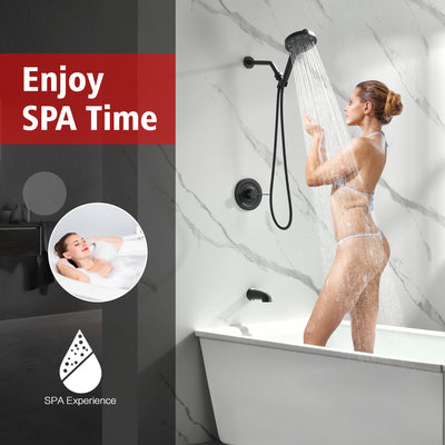 SUMERAIN Matte Black Shower System with Tub Spout, Modern Tub Shower Faucet with 6-Spray Filtered Handheld Shower Head