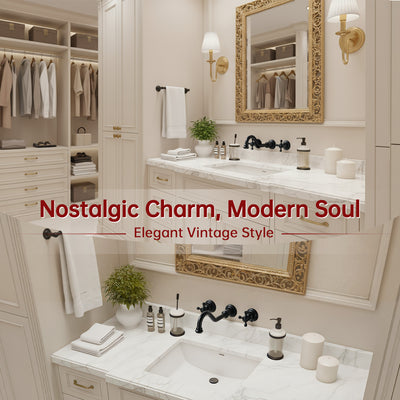 SUMERAIN Classic Wall Mount Vessel Sink Faucet, 3 Holes Cross Knobs Matte Black Lavatory Basin Faucet with Included in-Wall Valve