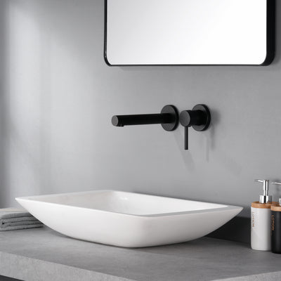 SUMERAIN Grifo de lavabo de baño de montaje en pared negro mate, grifo moderno para recipiente de lavabo con una sola manija