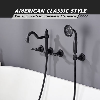 SUMERAIN Matte Black Wall Mounted Bathtub Faucet with Sprayer, Traditional High Flow Tub Faucet Set,Rough-in Valve Included