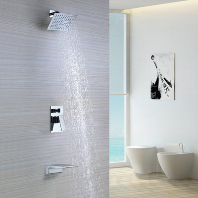 SUMERAIN Complete Shower System with Rough-in Valve,Wall Mounted Single Handle Shower Faucet Set with Waterfall Tub Spout, Chrome