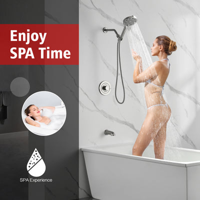 SUMERAIN Rain Shower System with Tub Spout, High Flow Bathtub Shower Faucet Set with 6-Spray Showerhead with Filters, Brushed Nickel Finish