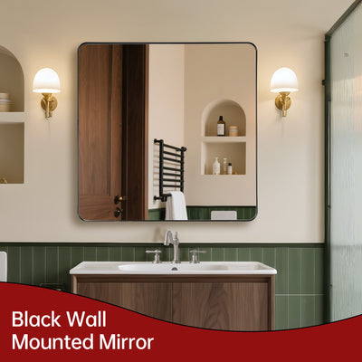 SUMERAIN Large Bathroom Mirror, 38x38 Inch Tempered Glass Aluminum Frame Wall Mirror in Matte Black, Hangs Horizontally or Vertically, Easy to Install