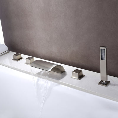 Sumerain Waterfall Deck Mount Roman ‎Tub Faucet with Handheld Shower, High Flow with Brass Rough-in Valve