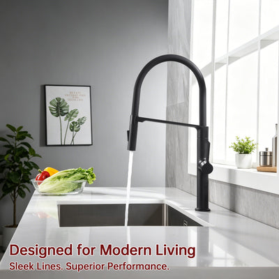 SUMERAIN Single Hole Matte Black Kitchen Faucet,Lead-Free Pull-Down Kitchen Sink Faucet, Deck Mounted